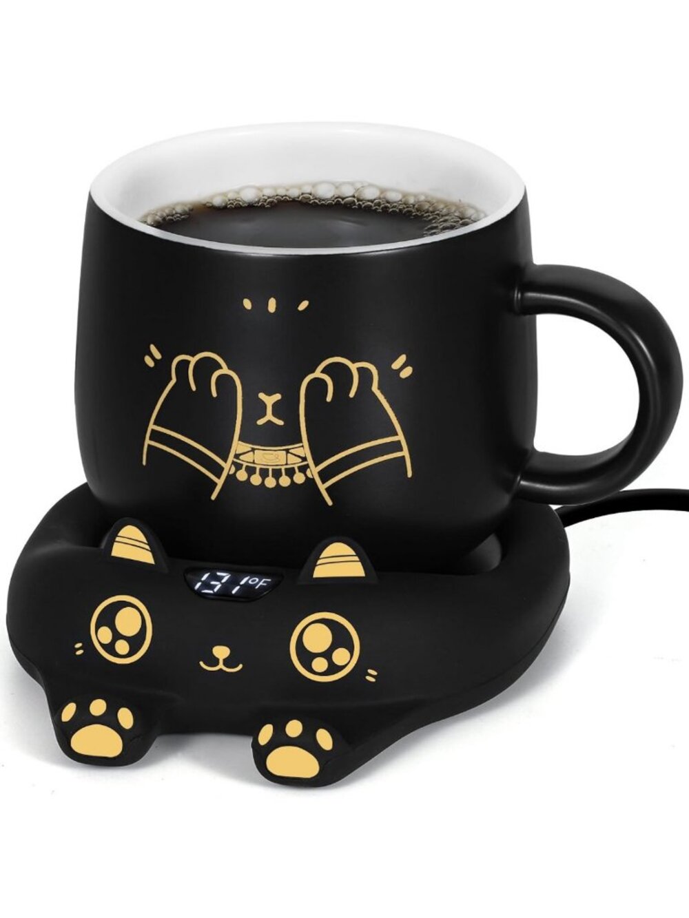 Cute Cat Mug Set with Coffee Mug Warmer, Auto Shut Off & 3 Temp Settings